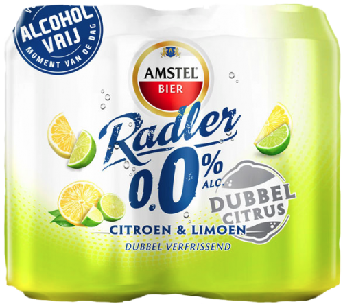 Am­stel Rad­ler dub­bel ci­trus 0.0% set van 4 blikjes a 0,33 liter 